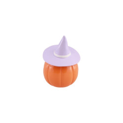 Citrouille En Résine Orange Avec Chapeau Lilas