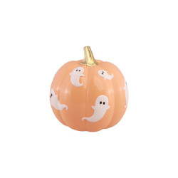 Citrouille En Résine Orange Pastel Décor Fantôme 14cm