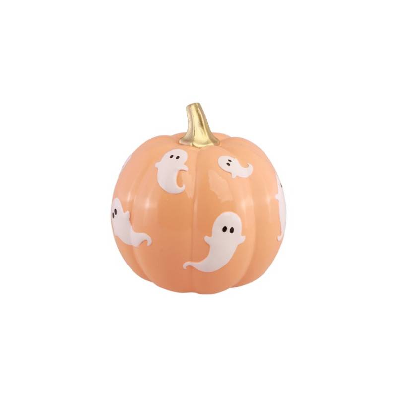 Citrouille En Résine Orange Pastel Décor Fantôme 14cm