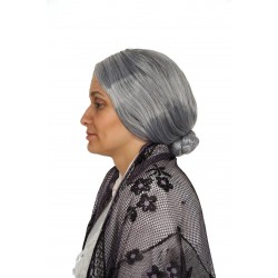 Perruque de Grand Mère Grise avec Chignon