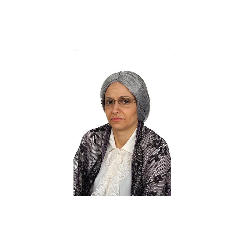 Perruque de Grand Mère Grise avec Chignon