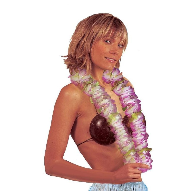 Collier Grosses Fleurs Hawaï Violet et Blanc