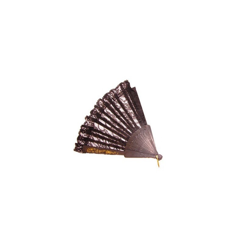 Eventail Dentelle Noir et Or 