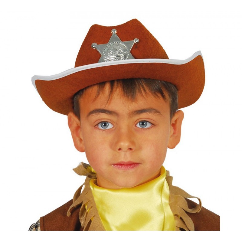 Chapeau de Shérif Marron avec Etoile, Taille Enfant 