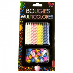 Bougie Anniversaire Multicolore avec Bobèche 24 Pièces