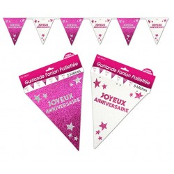Guirlande Fanions Joyeux Anniversaire Paillettée Rose