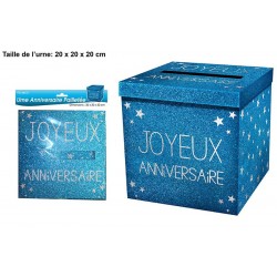 Urne Joyeux Anniversaire Pailletée Bleu