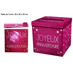 Urne Joyeux Anniversaire Pailletée Rose Fuchsia